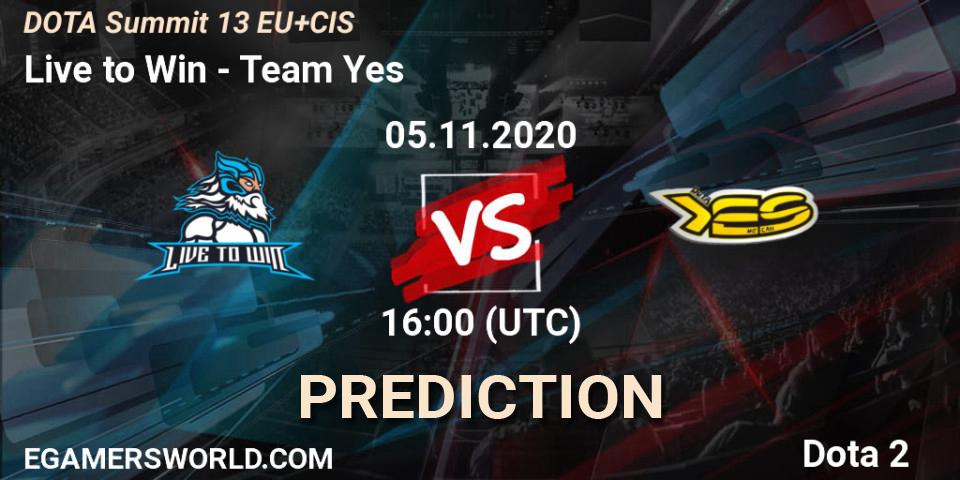 Pronósticos Live to Win - Team Yes. 05.11.2020 at 17:17. DOTA Summit 13: EU & CIS - Dota 2