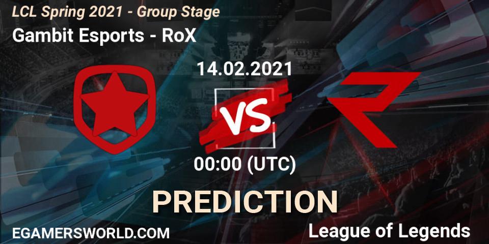Pronósticos Gambit Esports - RoX. 14.02.2021 at 13:00. LCL Spring 2021 - Group Stage - LoL