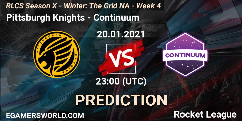 Pronósticos Pittsburgh Knights - Continuum. 20.01.2021 at 23:00. RLCS Season X - Winter: The Grid NA - Week 4 - Rocket League