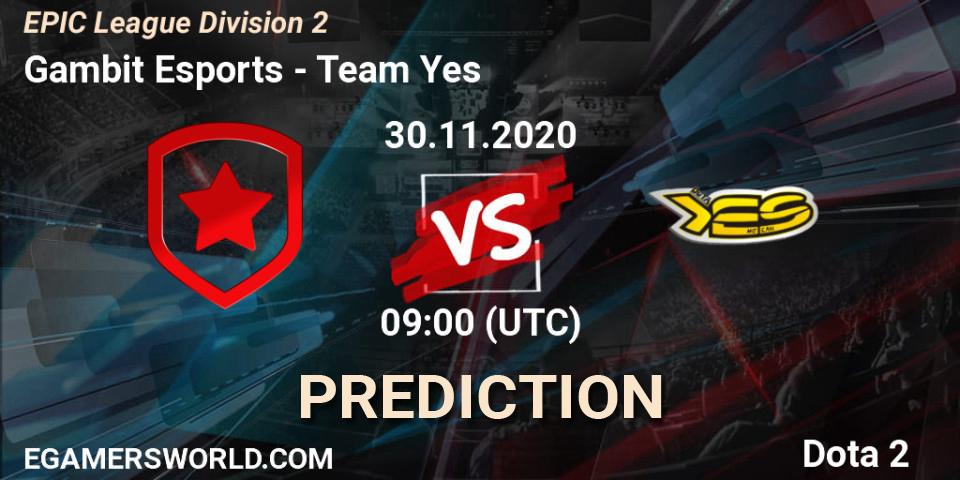 Pronósticos Gambit Esports - Team Yes. 30.11.20. EPIC League Division 2 - Dota 2