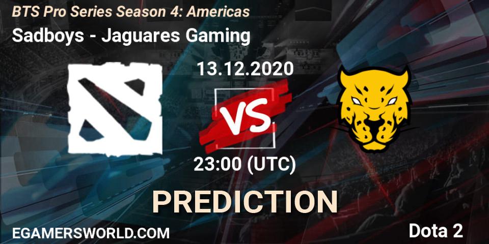 Pronósticos Sadboys - Jaguares Gaming. 13.12.2020 at 23:16. BTS Pro Series Season 4: Americas - Dota 2