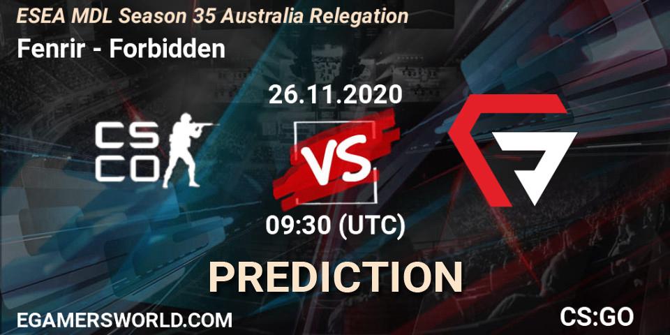 Pronósticos Fenrir - Forbidden. 26.11.20. ESEA MDL Season 35 Australia Relegation - CS2 (CS:GO)