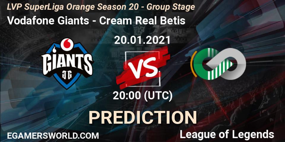 Pronósticos Vodafone Giants - Cream Real Betis. 20.01.2021 at 20:00. LVP SuperLiga Orange Season 20 - Group Stage - LoL