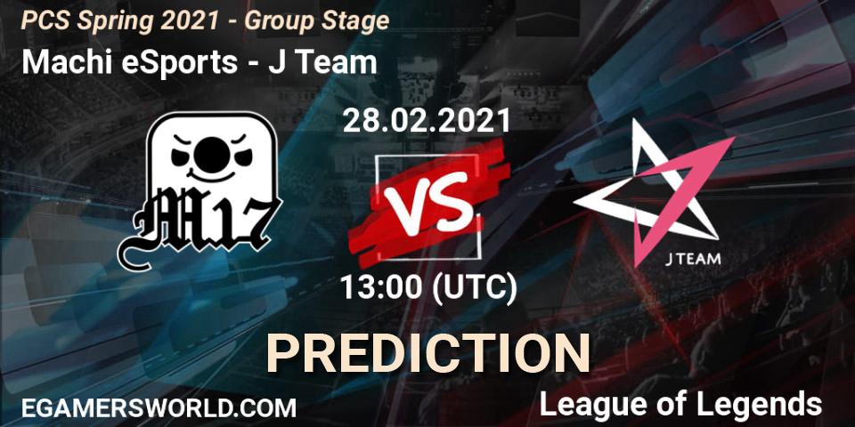 Pronósticos Machi eSports - J Team. 28.02.2021 at 13:00. PCS Spring 2021 - Group Stage - LoL