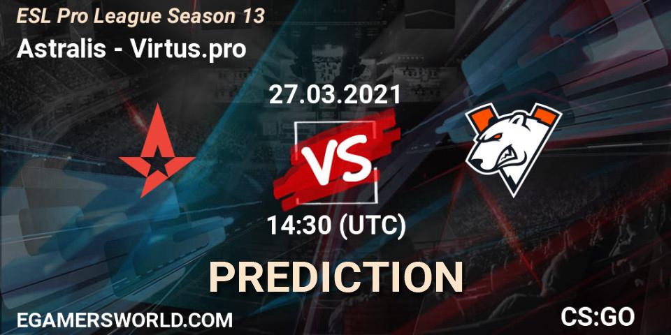 Pronósticos Astralis - Virtus.pro. 27.03.2021 at 14:30. ESL Pro League Season 13 - Counter-Strike (CS2)