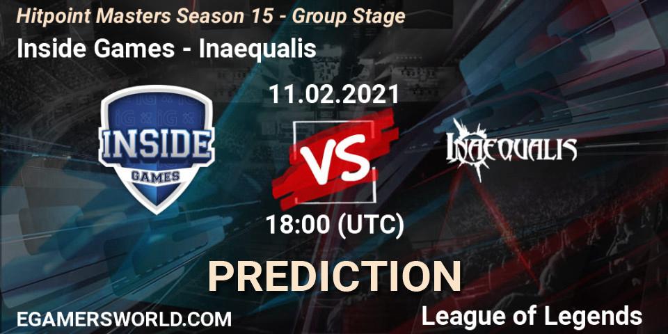 Pronósticos Inside Games - Inaequalis. 11.02.2021 at 19:00. Hitpoint Masters Season 15 - Group Stage - LoL