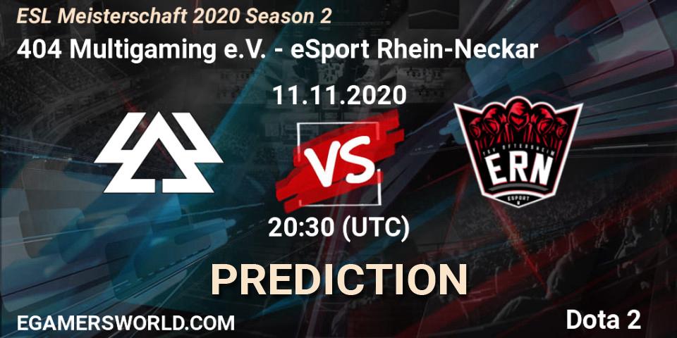 Pronósticos 404 Multigaming e.V. - eSport Rhein-Neckar. 11.11.2020 at 20:29. ESL Meisterschaft 2020 Season 2 - Dota 2