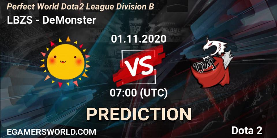 Pronósticos LBZS - DeMonster. 01.11.20. Perfect World Dota2 League Division B - Dota 2