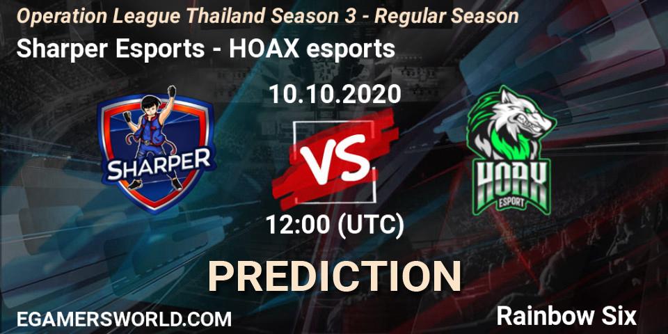 Pronósticos Sharper Esports - HOAX esports. 10.10.2020 at 12:00. Operation League Thailand Season 3 - Regular Season - Rainbow Six
