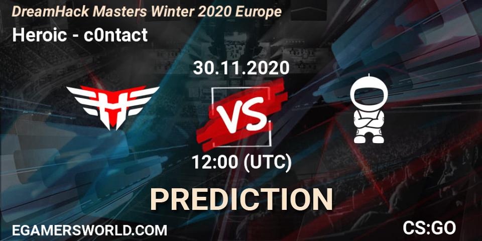 Pronósticos Heroic - c0ntact. 30.11.2020 at 12:00. DreamHack Masters Winter 2020 Europe - Counter-Strike (CS2)