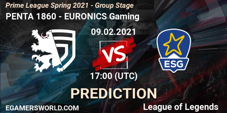 Pronósticos PENTA 1860 - EURONICS Gaming. 09.02.2021 at 19:00. Prime League Spring 2021 - Group Stage - LoL