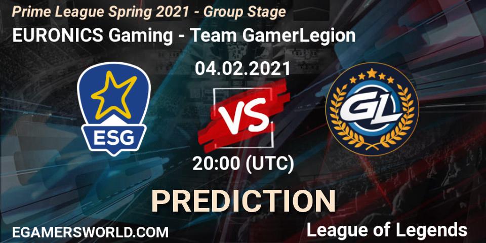 Pronósticos EURONICS Gaming - Team GamerLegion. 04.02.21. Prime League Spring 2021 - Group Stage - LoL