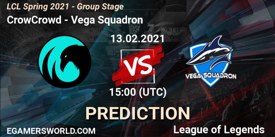 Pronósticos CrowCrowd - Vega Squadron. 13.02.2021 at 15:00. LCL Spring 2021 - Group Stage - LoL
