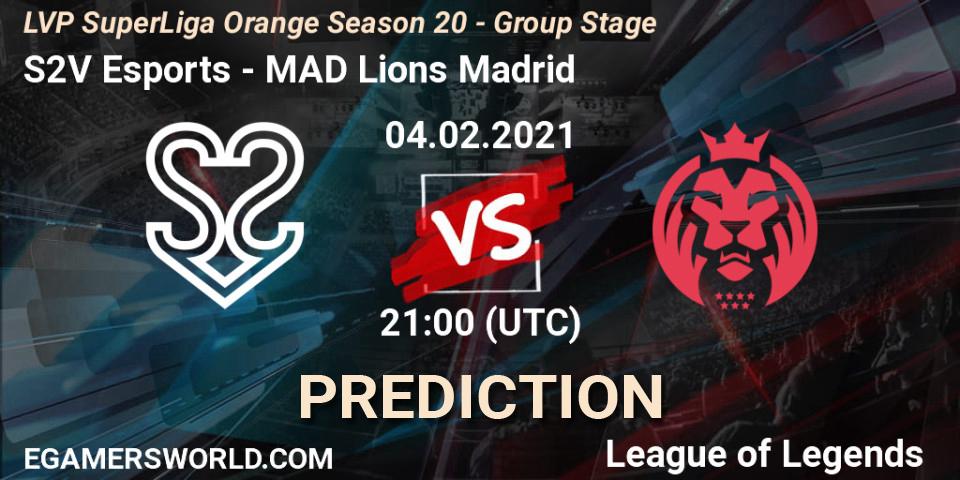 Pronósticos S2V Esports - MAD Lions Madrid. 04.02.21. LVP SuperLiga Orange Season 20 - Group Stage - LoL