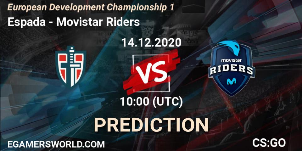 Pronósticos Espada - Movistar Riders. 14.12.2020 at 09:00. European Development Championship 1 - Counter-Strike (CS2)