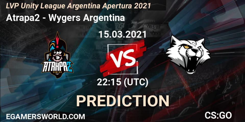 Pronósticos Atrapa2 - Wygers Argentina. 15.03.2021 at 22:15. LVP Unity League Argentina Apertura 2021 - Counter-Strike (CS2)