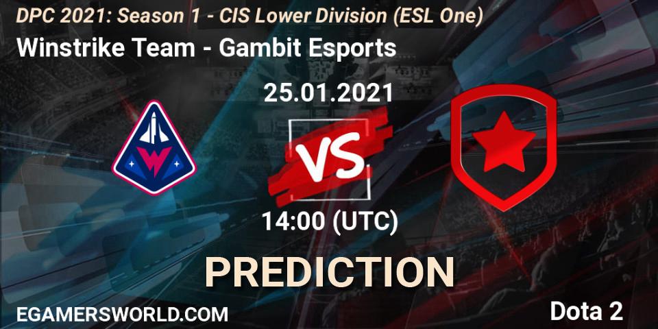 Pronósticos Winstrike Team - Gambit Esports. 25.01.21. ESL One. DPC 2021: Season 1 - CIS Lower Division - Dota 2