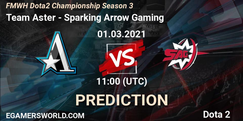Pronósticos Team Aster - Sparking Arrow Gaming. 07.03.2021 at 08:00. FMWH Dota2 Championship Season 3 - Dota 2