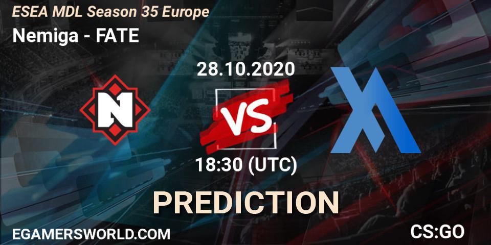 Pronósticos Nemiga - FATE. 28.10.2020 at 18:30. ESEA MDL Season 35 Europe - Counter-Strike (CS2)