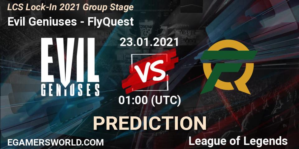 Pronósticos Evil Geniuses - FlyQuest. 23.01.2021 at 01:00. LCS Lock-In 2021 Group Stage - LoL
