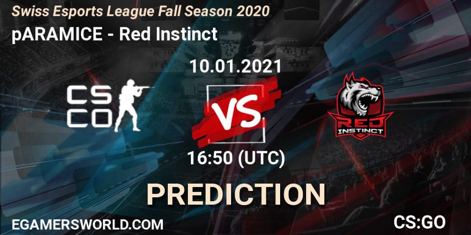 Pronósticos pARAMICE - Red Instinct. 10.01.2021 at 16:50. Swiss Esports League Fall Season 2020 - Counter-Strike (CS2)
