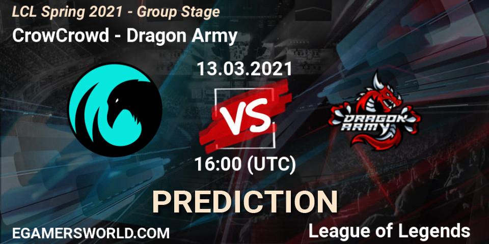 Pronósticos CrowCrowd - Dragon Army. 13.03.2021 at 16:00. LCL Spring 2021 - Group Stage - LoL