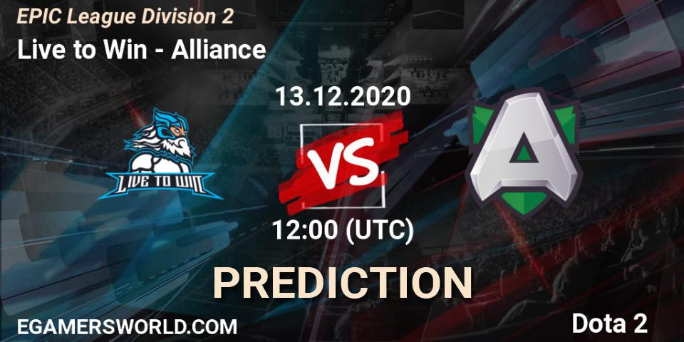 Pronósticos Live to Win - Alliance. 13.12.20. EPIC League Division 2 - Dota 2