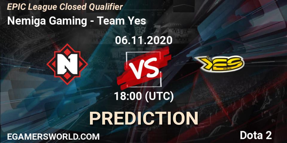 Pronósticos Nemiga Gaming - Team Yes. 06.11.2020 at 17:42. EPIC League Closed Qualifier - Dota 2