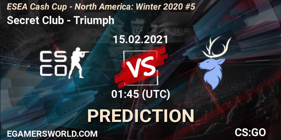 Pronósticos Secret Club - Triumph. 15.02.2021 at 21:00. ESEA Cash Cup - North America: Winter 2020 #5 - Counter-Strike (CS2)