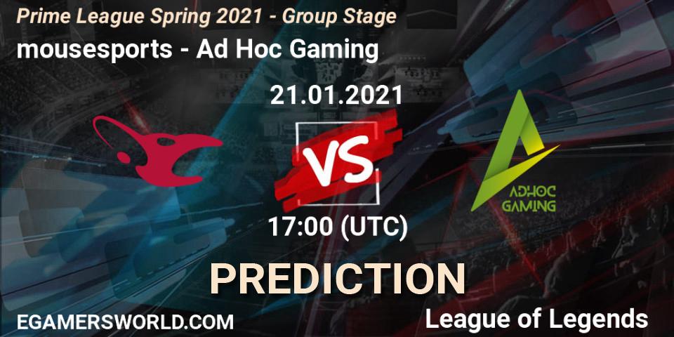 Pronósticos mousesports - Ad Hoc Gaming. 21.01.21. Prime League Spring 2021 - Group Stage - LoL