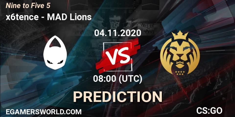 Pronósticos x6tence - MAD Lions. 04.11.2020 at 08:00. Nine to Five 5 - Counter-Strike (CS2)