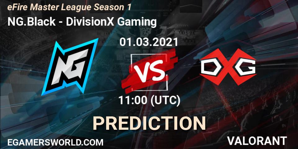 Pronósticos NG.Black - DivisionX Gaming. 01.03.2021 at 11:00. eFire Master League Season 1 - VALORANT