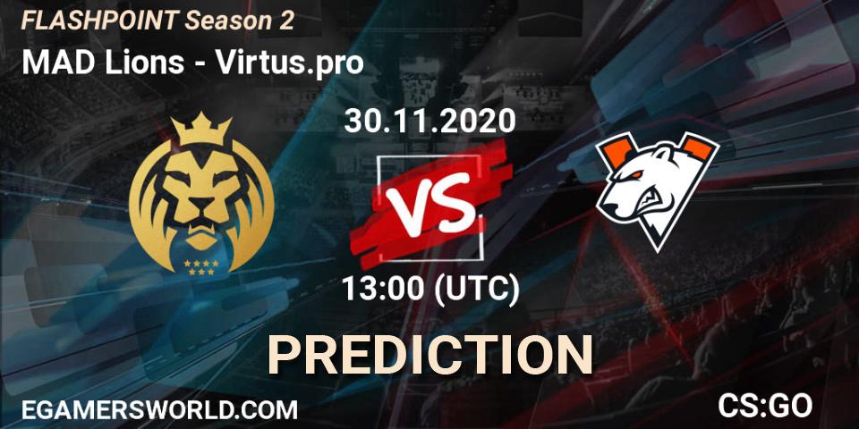 Pronósticos MAD Lions - Virtus.pro. 30.11.2020 at 14:00. Flashpoint Season 2 - Counter-Strike (CS2)