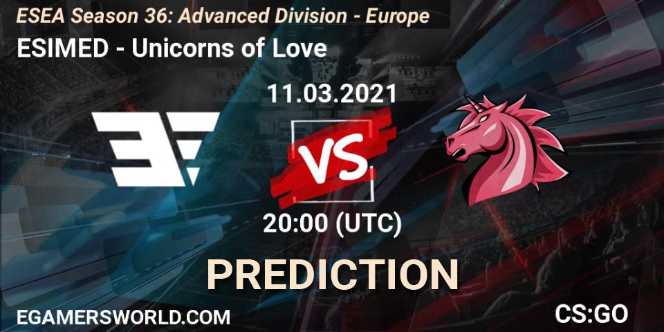 Pronósticos ESIMED - Unicorns of Love. 11.03.2021 at 20:00. ESEA Season 36: Europe - Advanced Division - Counter-Strike (CS2)