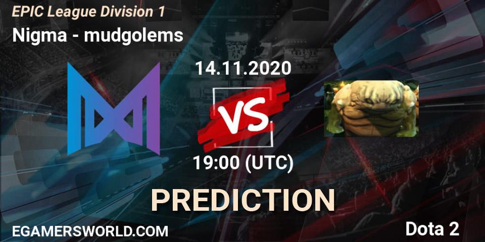 Pronósticos Nigma - mudgolems. 14.11.2020 at 19:00. EPIC League Division 1 - Dota 2