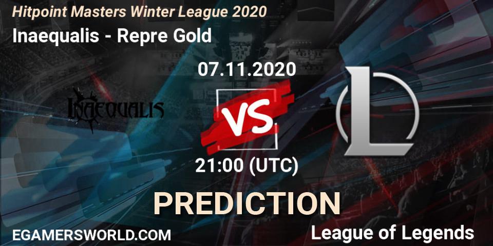 Pronósticos Inaequalis - Repre Gold. 07.11.2020 at 21:00. Hitpoint Masters Winter League 2020 - LoL
