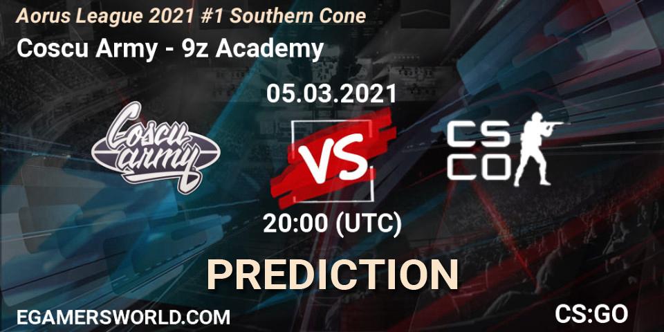 Pronósticos Coscu Army - 9z Academy. 05.03.2021 at 20:00. Aorus League 2021 #1 Southern Cone - Counter-Strike (CS2)