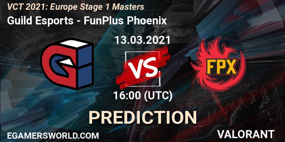 Pronósticos Guild Esports - FunPlus Phoenix. 13.03.2021 at 16:00. VCT 2021: Europe Stage 1 Masters - VALORANT