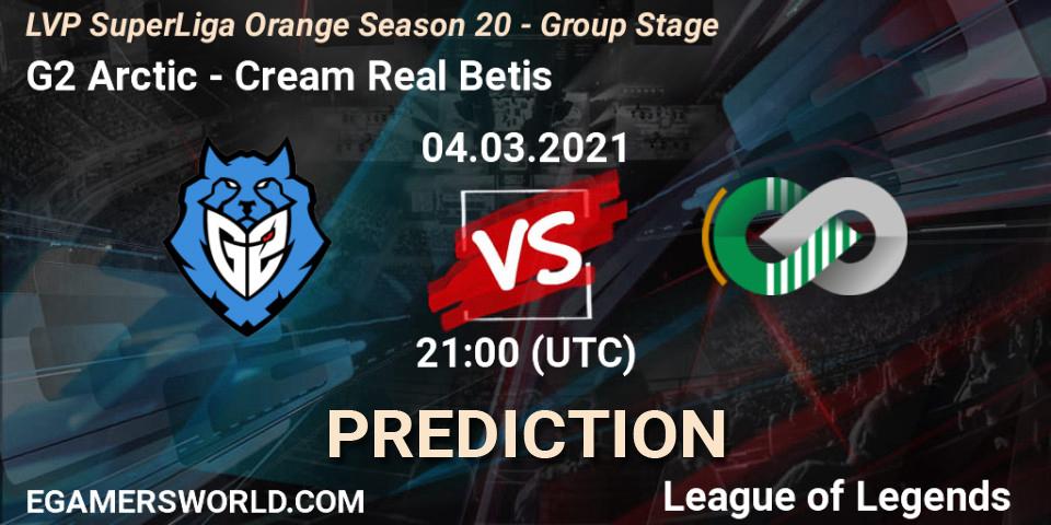 Pronósticos G2 Arctic - Cream Real Betis. 04.03.2021 at 21:00. LVP SuperLiga Orange Season 20 - Group Stage - LoL