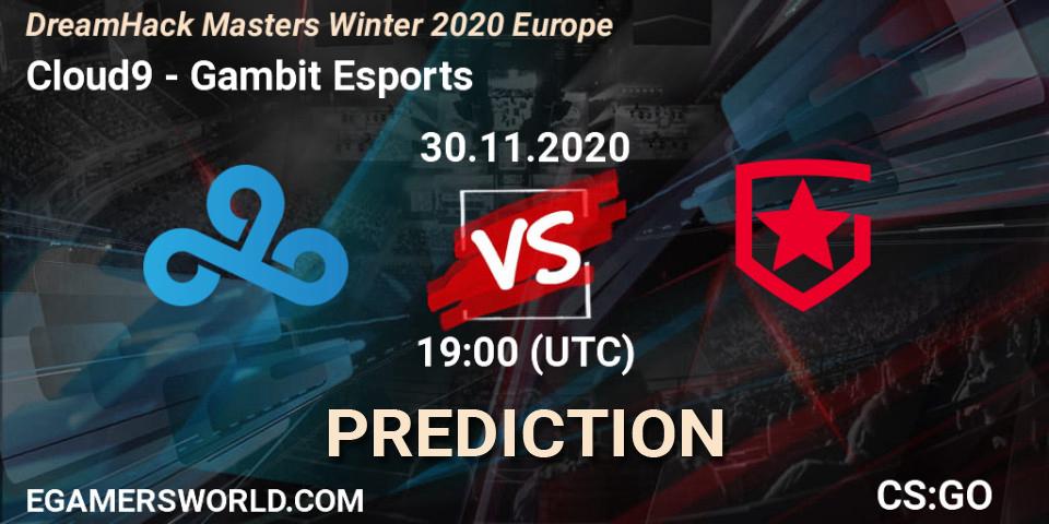 Pronósticos Cloud9 - Gambit Esports. 30.11.2020 at 19:00. DreamHack Masters Winter 2020 Europe - Counter-Strike (CS2)