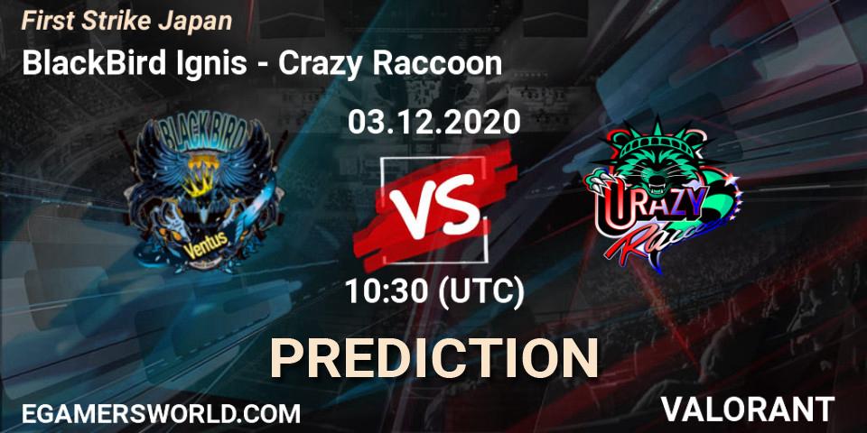 Pronósticos BlackBird Ignis - Crazy Raccoon. 03.12.2020 at 07:00. First Strike Japan - VALORANT