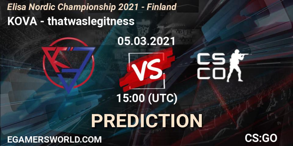 Pronósticos KOVA - thatwaslegitness. 05.03.2021 at 15:05. Elisa Nordic Championship 2021 - Finland - Counter-Strike (CS2)