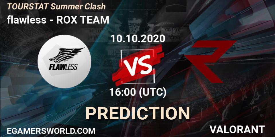 Pronósticos flawless - ROX TEAM. 10.10.2020 at 16:00. TOURSTAT Summer Clash - VALORANT