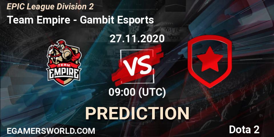 Pronósticos Team Empire - Gambit Esports. 27.11.20. EPIC League Division 2 - Dota 2