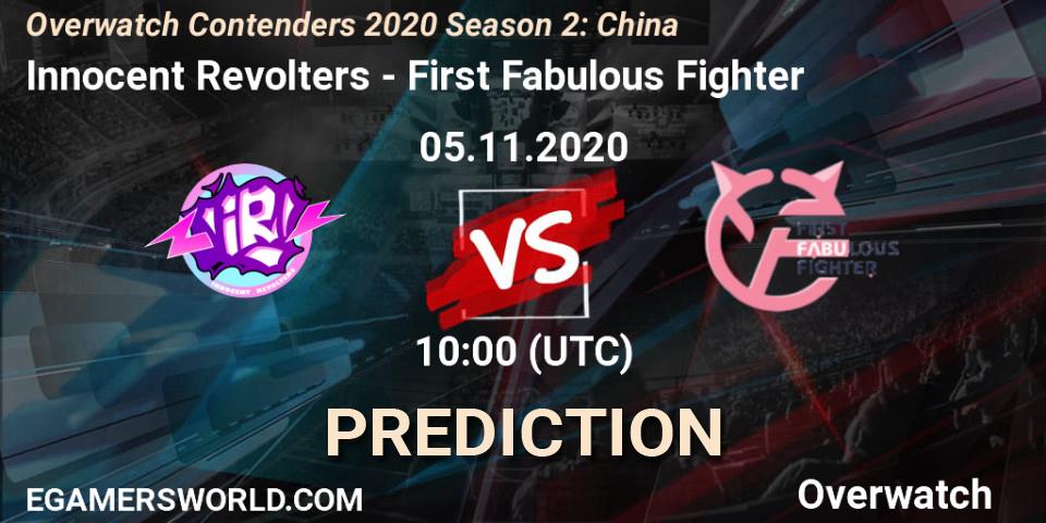 Pronósticos Innocent Revolters - First Fabulous Fighter. 05.11.2020 at 06:00. Overwatch Contenders 2020 Season 2: China - Overwatch