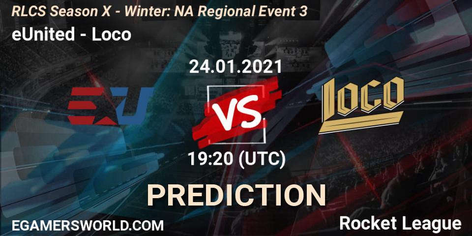 Pronósticos eUnited - Loco. 24.01.2021 at 19:20. RLCS Season X - Winter: NA Regional Event 3 - Rocket League