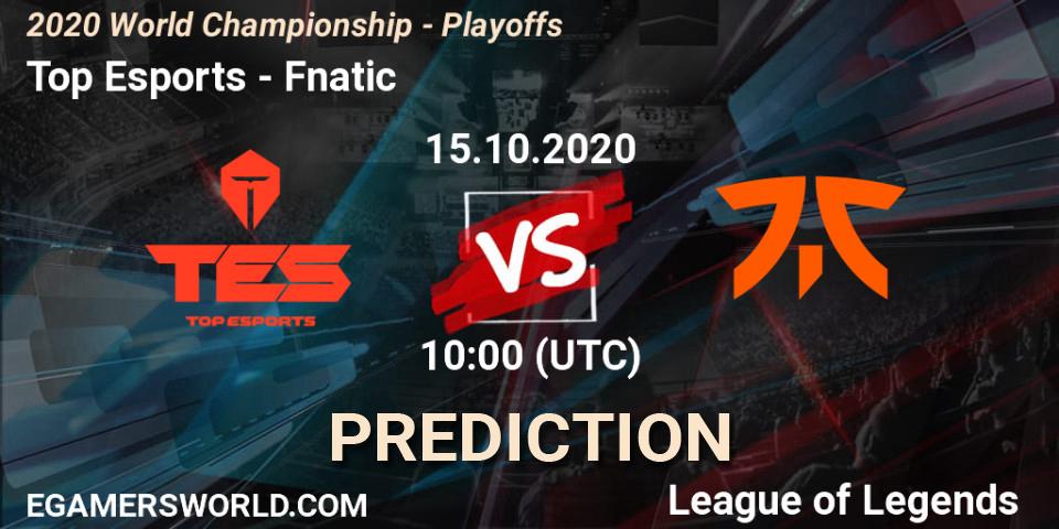 Pronósticos Top Esports - Fnatic. 17.10.2020 at 09:26. 2020 World Championship - Playoffs - LoL
