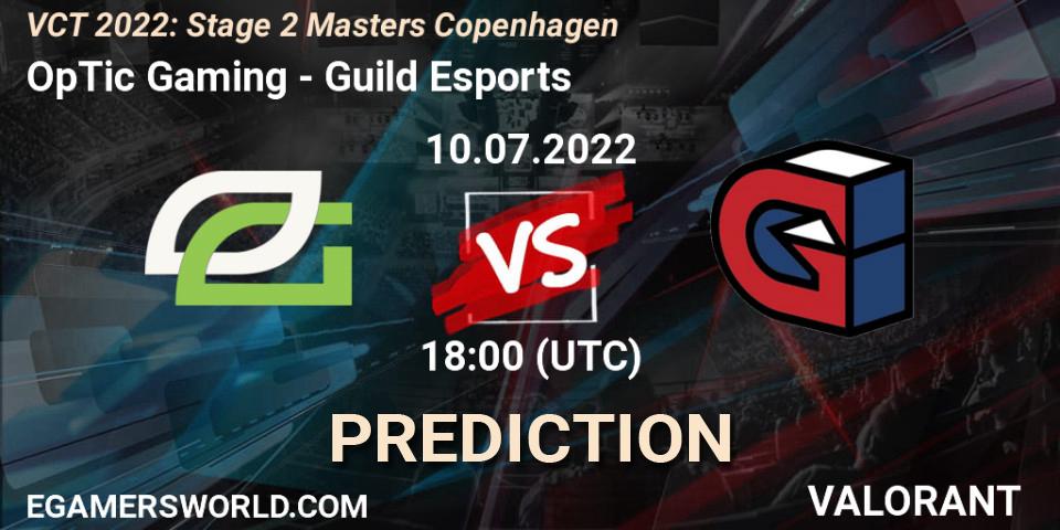 Pronósticos OpTic Gaming - Guild Esports. 10.07.2022 at 19:35. VCT 2022: Stage 2 Masters Copenhagen - VALORANT