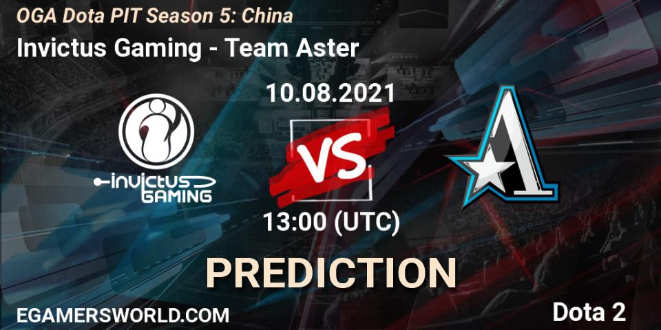 Pronósticos Invictus Gaming - Team Aster. 10.08.2021 at 12:05. OGA Dota PIT Season 5: China - Dota 2