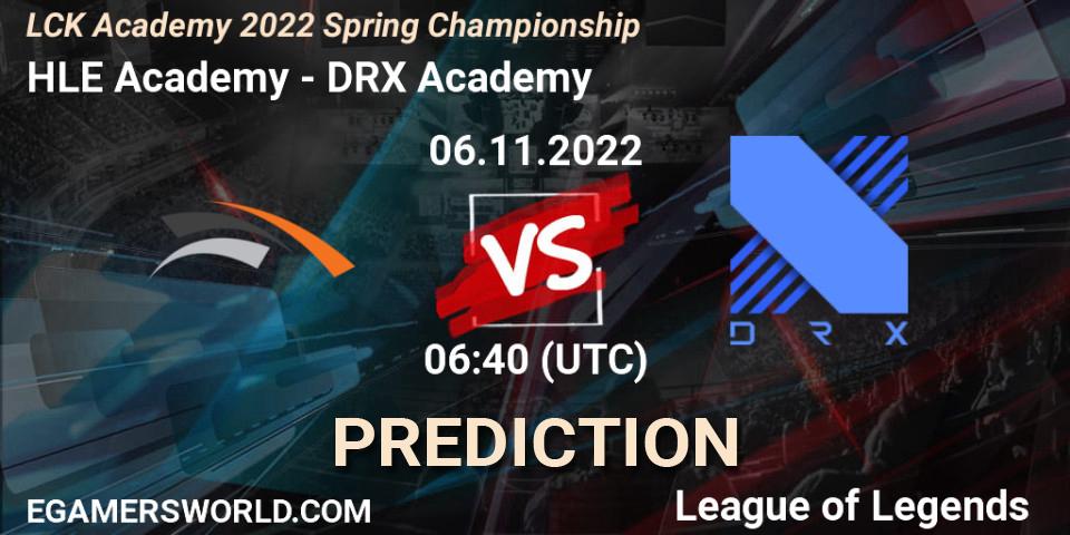 Pronósticos HLE Academy - DRX Academy. 06.11.2022 at 06:40. LCK Academy 2022 Spring Championship - LoL